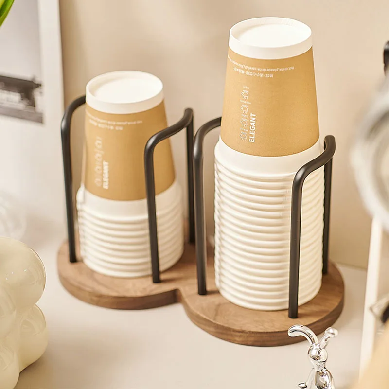 Disposable Cup Storage Holder Rack Shelf Water Tea Cups Wood Dispenser with Longer Stick Mug Display Stand Organizer Supplies