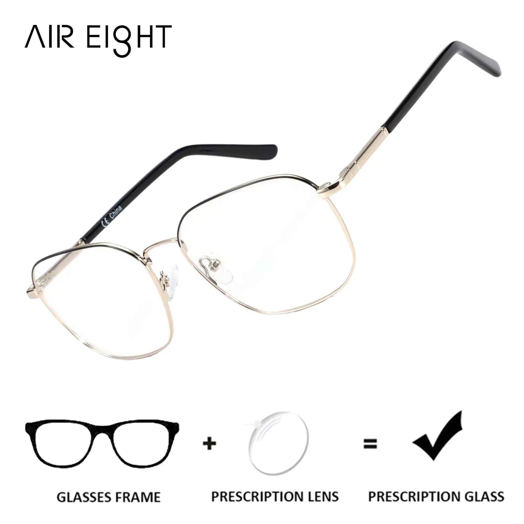 AIR EIGHT Square Metal for Unisex Prescription Glasses Myopia Optical Lenses Photochromic Blue Light Blocking Custom Eyewear