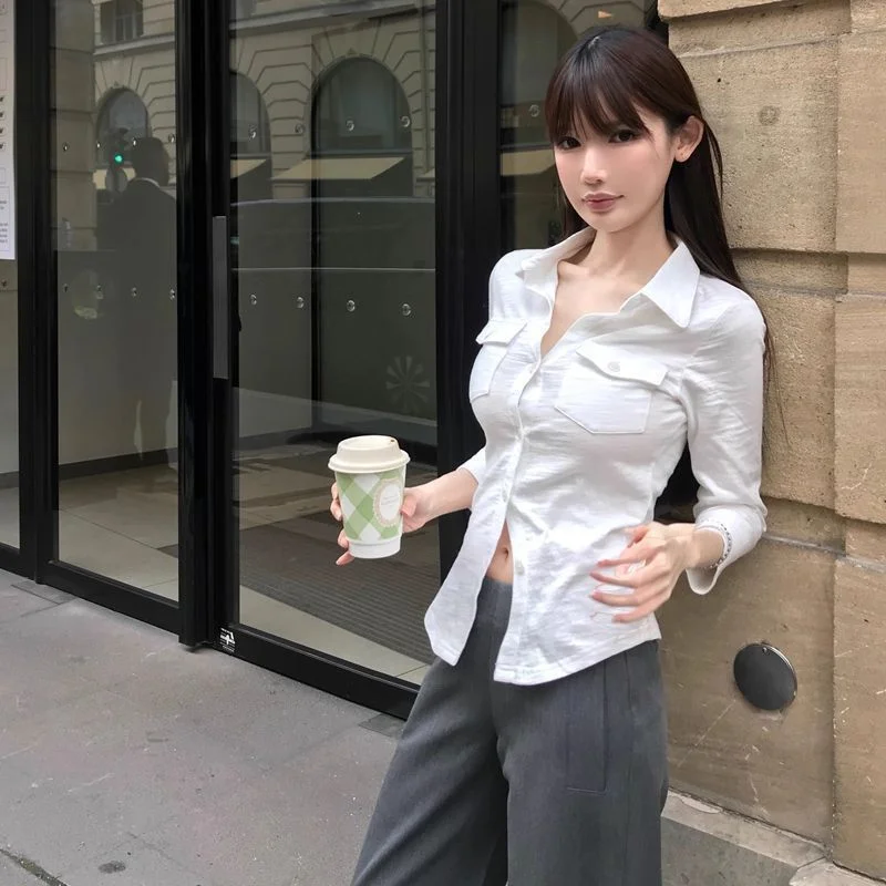 

Solid Color Women's Clothing Shirts Slim POLO Collar Fashionable, Simple, Hot Selling and Versatile Long Sleeve Popularity Comfo