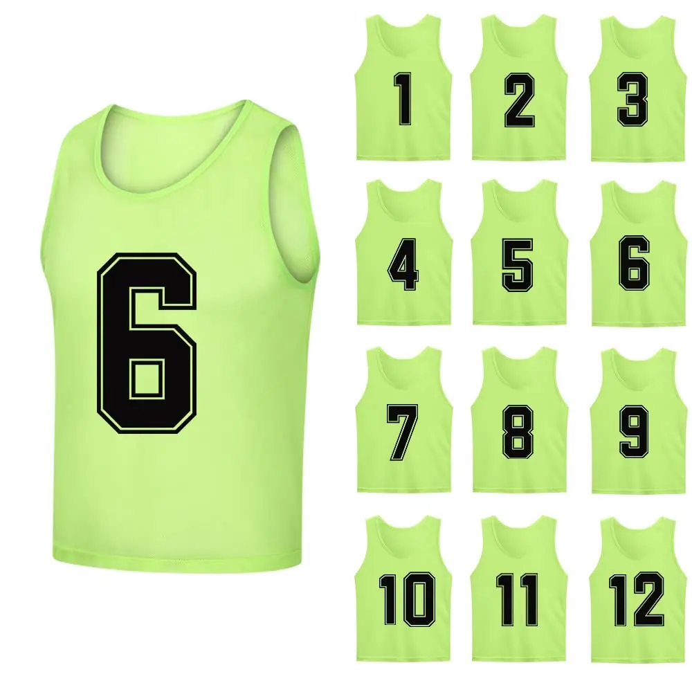 12 PCS Adults Soccer Pinnies Quick Drying Sports Vest Youth Sports Basketball Football Team Jerseys Training Numbered Top Suit