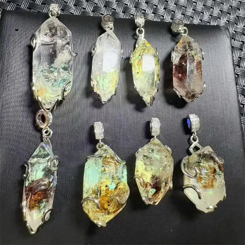 S925 Natural Golden Herkimer Diamond Double Point Pendant Crystal Making Charm Jewelry Healing Energy Birthday Gift