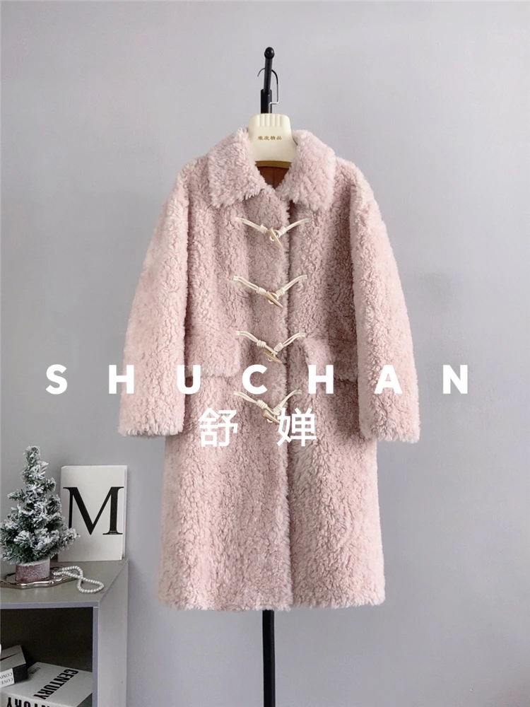معطف صوف 100% للسيدات جديد دافئ لقص الأغنام معطف طويل من الصوف الخالص بإبزيم من الفرو Casacos Femininos Inverno 2025 #5
