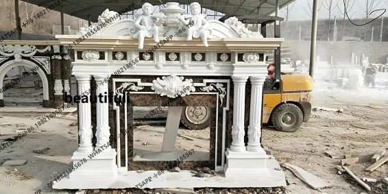 Marble fireplace, French villa, living room decoration cabinet, American European ornaments, white jade stone