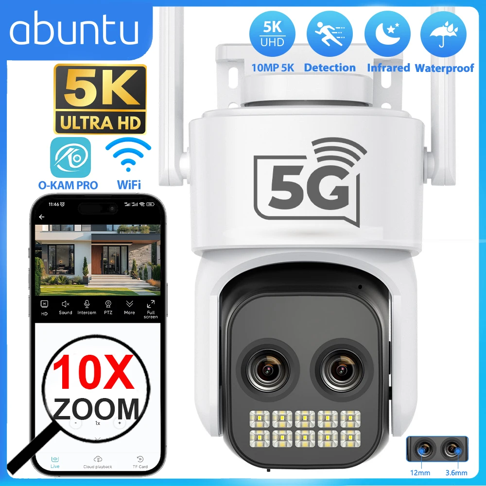 

10MP 5K 10X Zoom Wifi Camera 3.6mm+12mm Dual Lens 5G Surveillance Camera Outdoor Human Detection Night Vision O-KAM Security CAM