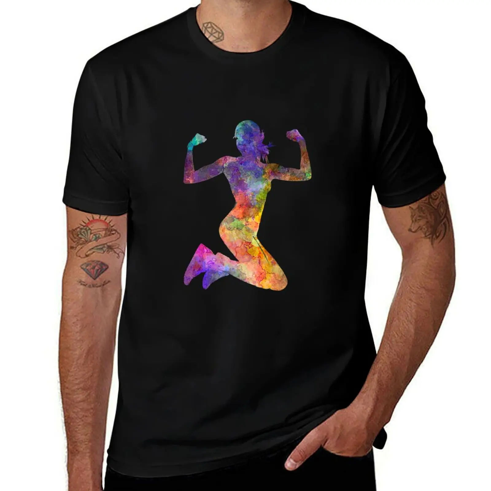 Woman runner jogger jumping powerful T-Shirt anime t shirts for man man t shirt summer T-Shirt