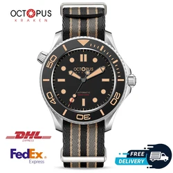 Octopus Kraken 007 Automatic Watch Men PT5000 Movement Luxury Retro Matte Black Dial 30Bar Waterproof Mechanical Watch US Stock