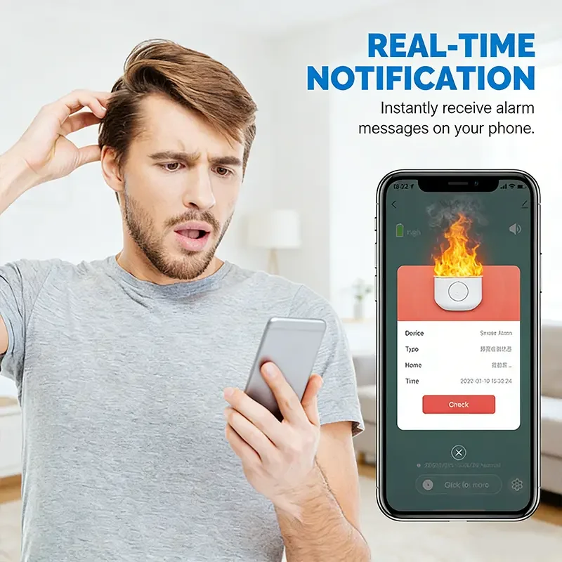 Tuya Wifi Smart Smoke Detector Photoelectric Sensor Fire Alarm 85dB with AA Batteries Compatible with Tuya App for Home Security