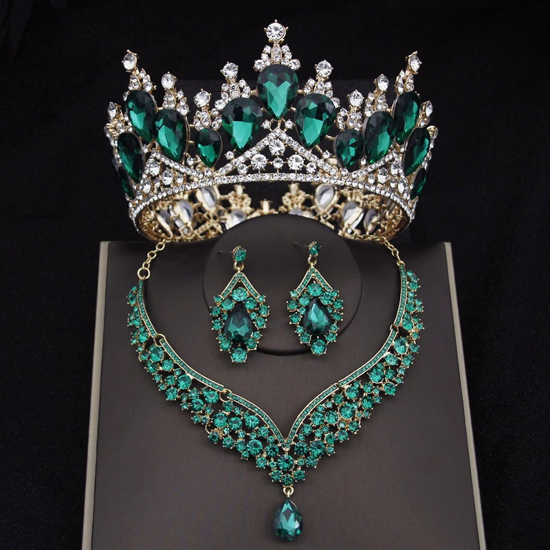 2022 Luxury Crystal Bridal Jewelry Sets For Women Fashion Tiara Crown Earring Necklace Wedding Jewelry Bride Dubai Set Pageant