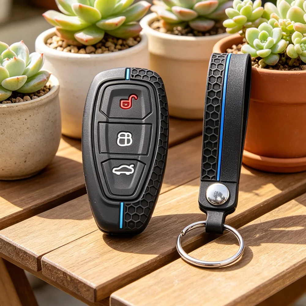 Car Key Pack for Ford ST Line Fiesta Focus Mondeo Ecosport Kuga Puma Edge Escape Metallic Silicone Car Key Fob Case Accessories