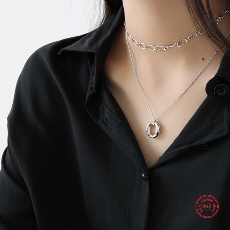 Collana in argento Sterling S925 con ciondolo ellittico originale per catena di ciondoli di gioielli di design Versatile di moda donna elegante