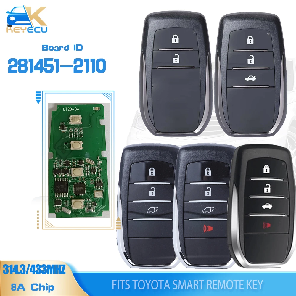 KEYECU 281451-2110 for Toyota Smart Remote Car Key 314.3MHz / 433MHz Work for K518 K518ISE KH100+