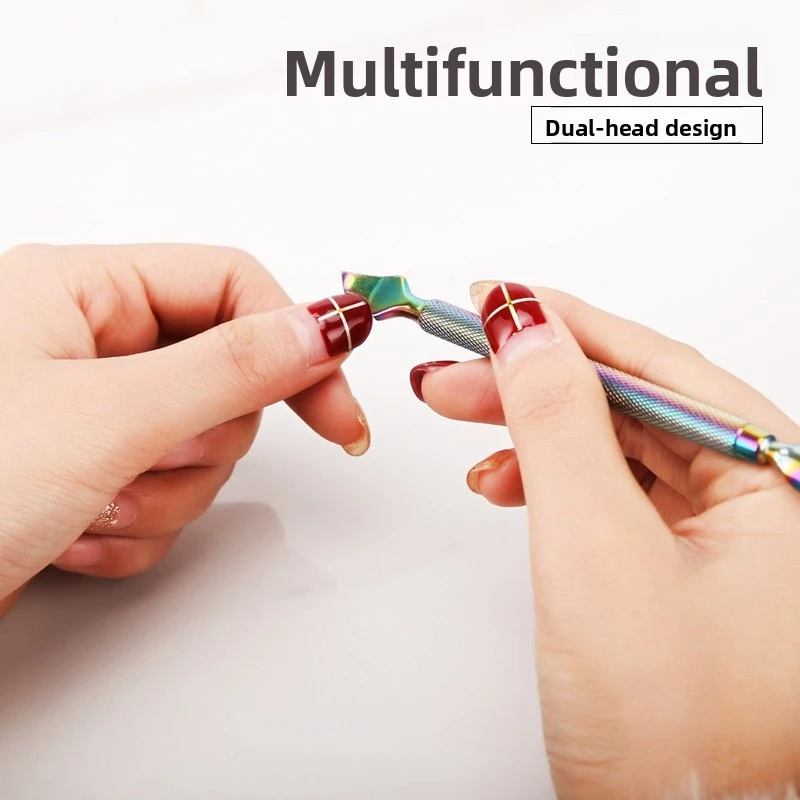 Titanium Coated Stainless Steel Cuticle Pusher, Dual Use Trimmer for Hangnails & Gel Polish Removal Factory Manicure Tool