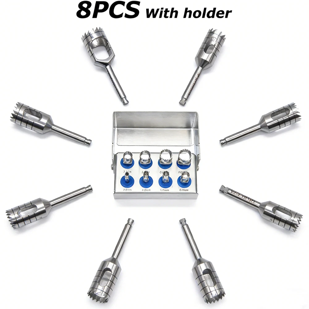 

Набор из 8 зуботехнических трепанов для имплантации с дезинфекционным держателем для хирургических инструментов и наконечников