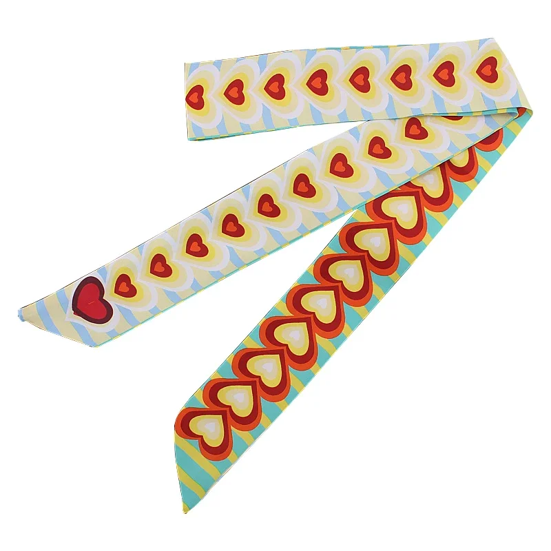 

Extra Long 120cm Silk Ribbon Scarf Woman Multi-layer Love Heart PrintedScarf Bag Handle Ribbon Neckerchief Scarf Ribbon Scarf