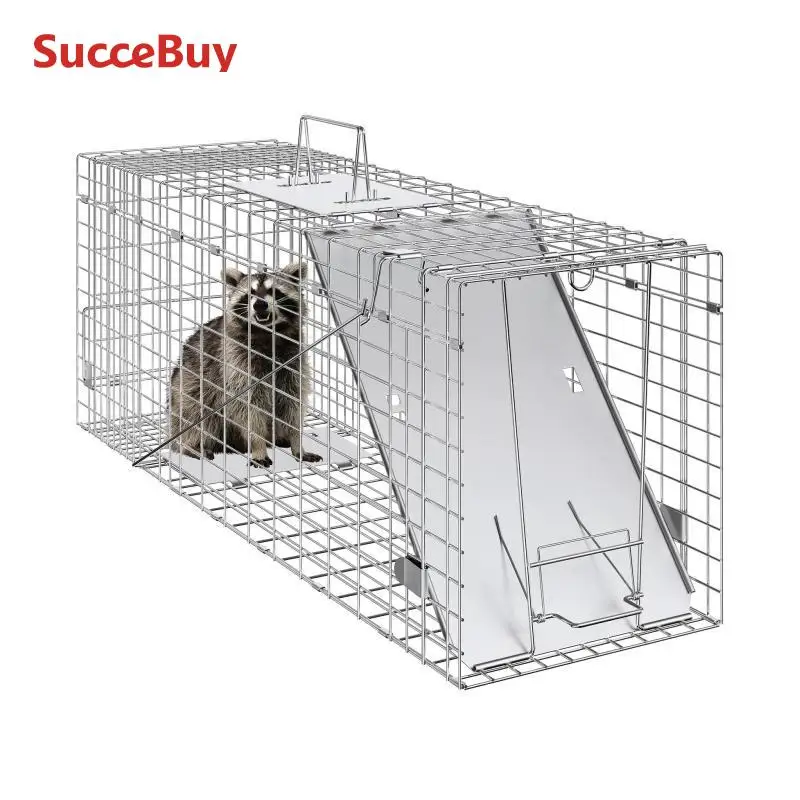 VEVOR Trampa para Animales 785x254x305 mm Jaula Plegable para Trampa para Gatos Alambre Galvanizado sin Crueldad con Asa Trampa para Conejos, Gatos Callejeros, Ardillas, Mapaches, Marmotas, Zarigüeyas