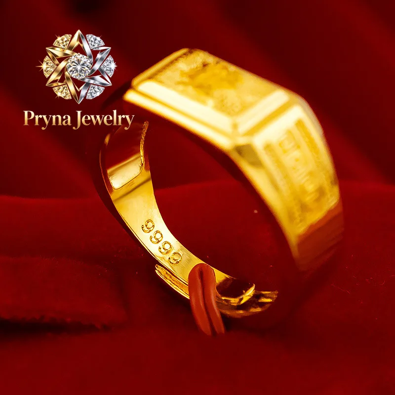 

Pryna Jewelry 9999 gold men's rings, wealthy back pattern rings, 24K real gold opening rings, fashionable temperament men's rin