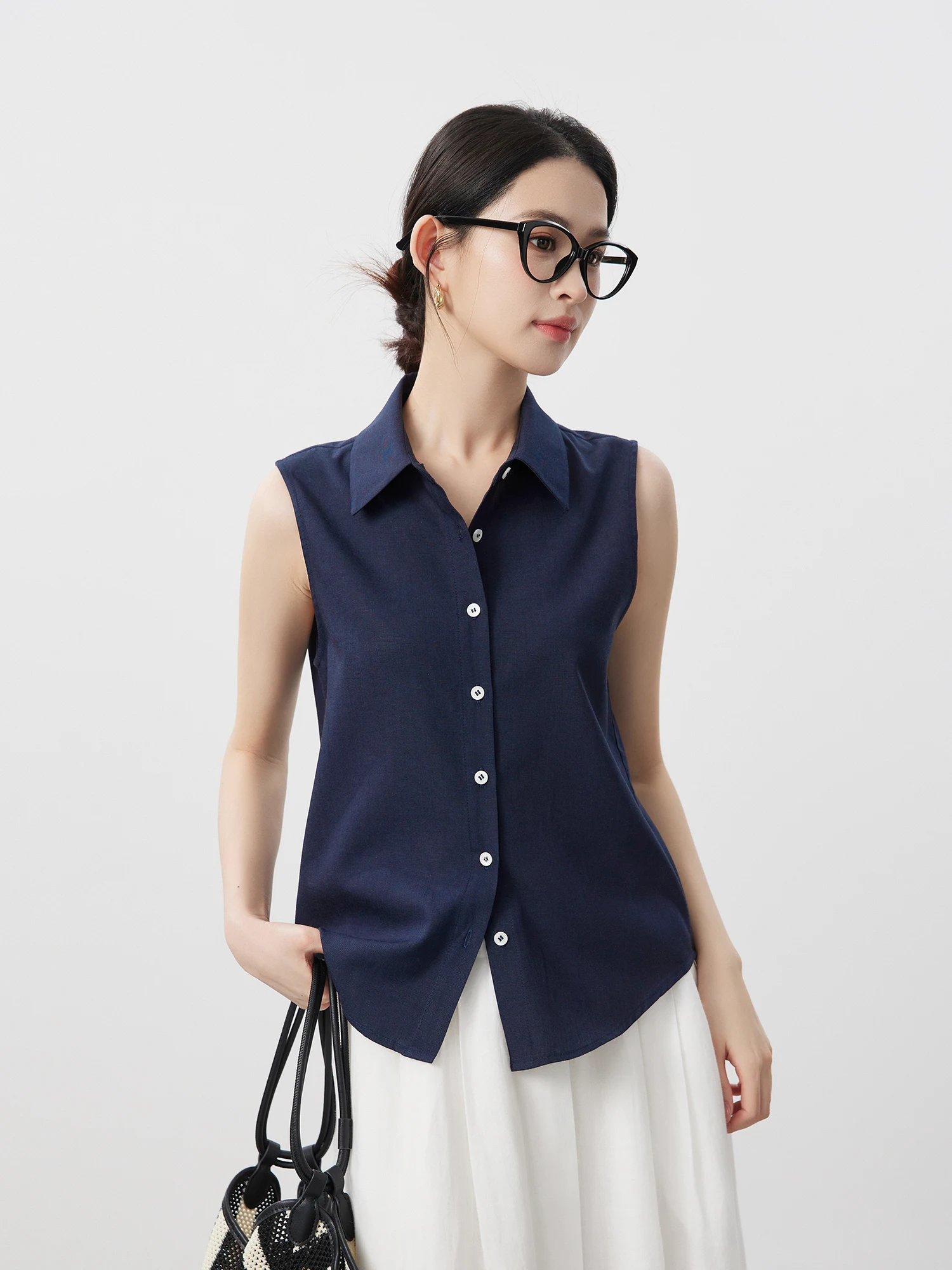 

Однотонная женская рубашка без рукавов с воротником, модная новинка весна-лето 2026, универсальный простой дизайн для многослойных образов