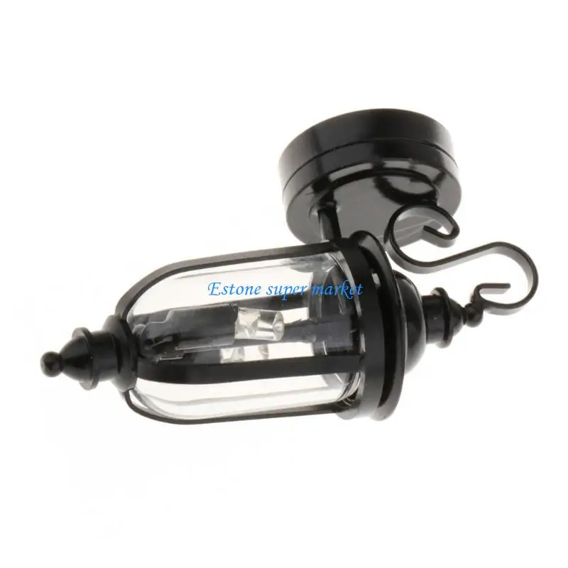 

090B Black Wall Lamp Model for 1/12 Scale Dollhouses Balcony Patio Scene Display Light