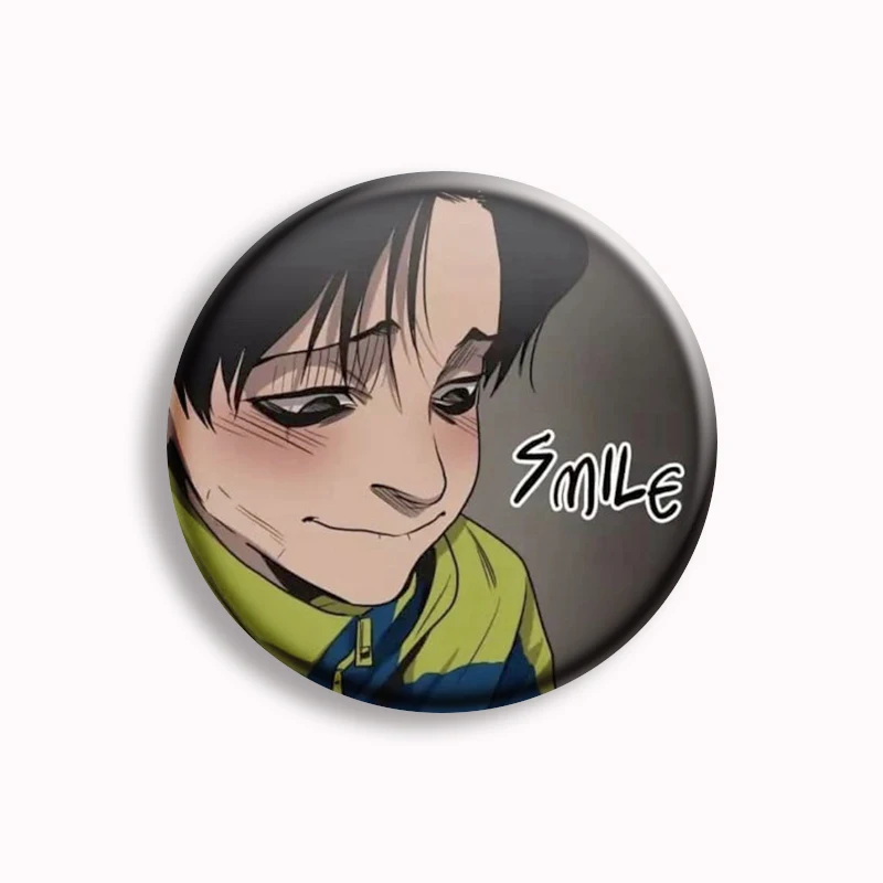 Pin coreano Manhwa Killing Stalking Button, Broche Anime Cartoon Yoonbum e Sangwoo, Acessórios para Badge Bag, Presente para Fãs e Amigos, 58mm