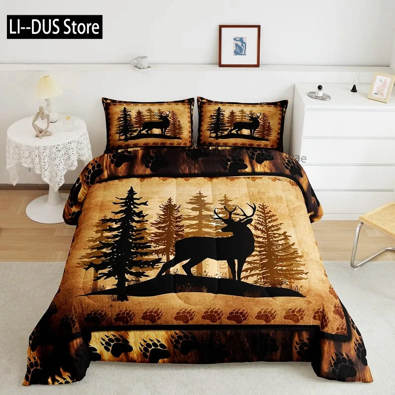

Deer Hunting Bedding Set Queen American Flag Duvet Cover Queen Size for Boys Teens, Room Decor Full Size with 2 Pillowcases