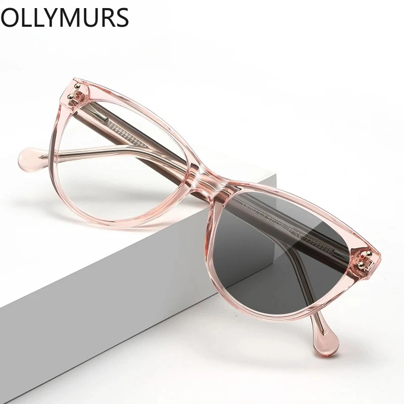 ollymurs-fashion-color-frame-cat's-eye-anti-blue-light-reading-glasses-women-customizable-photochromic-myopia-prescription-ls102