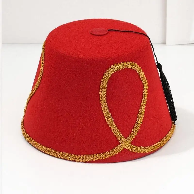 652F Moroccan Unique Hat Durability Traditional Craftsmanship Hat Tassels Pattern Hatfor Trendsetters and Culture Enthusiasts