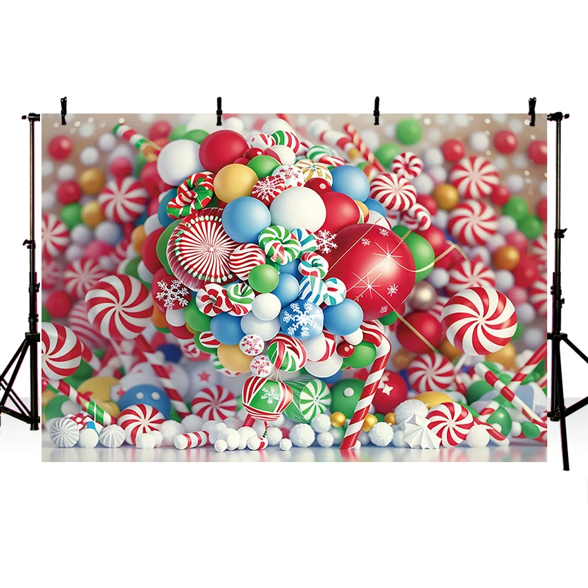 Mehofond 사진 배경 크리스마스 빨간 사탕 풍선, 겨울 크리스마스, 어린이 휴일 파티 초상화 장식 배경, 사진 스튜디오