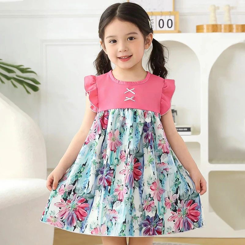 2026 Neues Sommer-Prinzessinnenkleid für Mädchen Ärmelloses Baumwollkleid mit Blumendruck für 2-8 Jahre Alte Kinder Geburtstagsgeschenk Kleidung