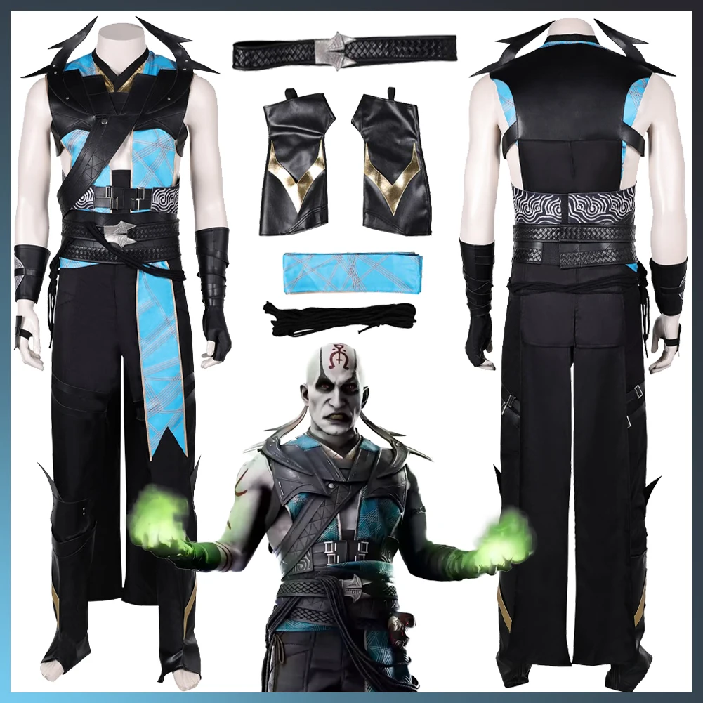 

Anime Game Mortal Kombat Costume Disguise Quan Chi Fantasy Cosplay Gloves Handguard Knee Pads Suits Adult Men Fantasia Outfits