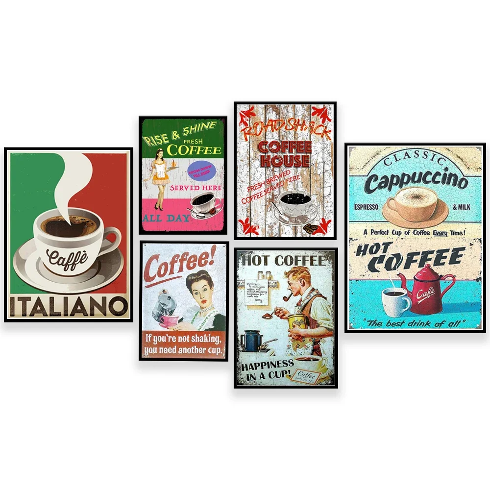 ROADSHACK COFFEE SHOP, Italian freshly brewed coffee, classic cappuccino, fresh and delicious coffee, retro poster kitchen decor
