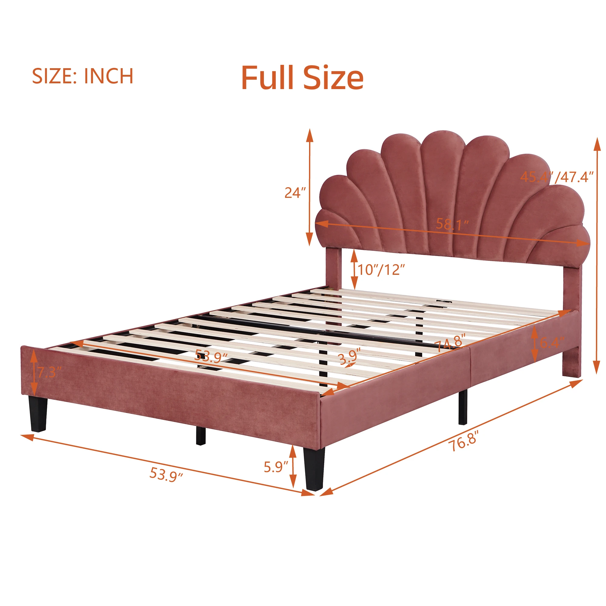 [Flash Sale]Queen/Full Size Upholstered Platform Bed with Flower Pattern Velvet Headboard Beige/Bean Paste Red[US-W]