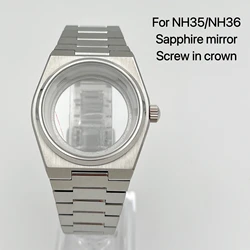 New NH35 case, watch accessories, silver case+strap, sapphire mirror, dial diameter 31.8mm