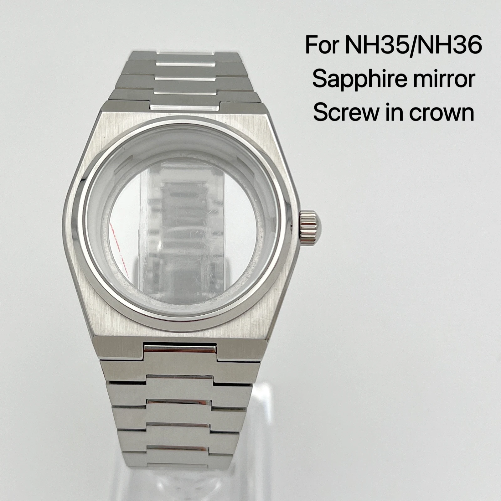 Nowe etui NH35, akcesoria do zegarków, srebrne etui+pasek, szafirowe lustro, średnica tarczy 31,8 mm