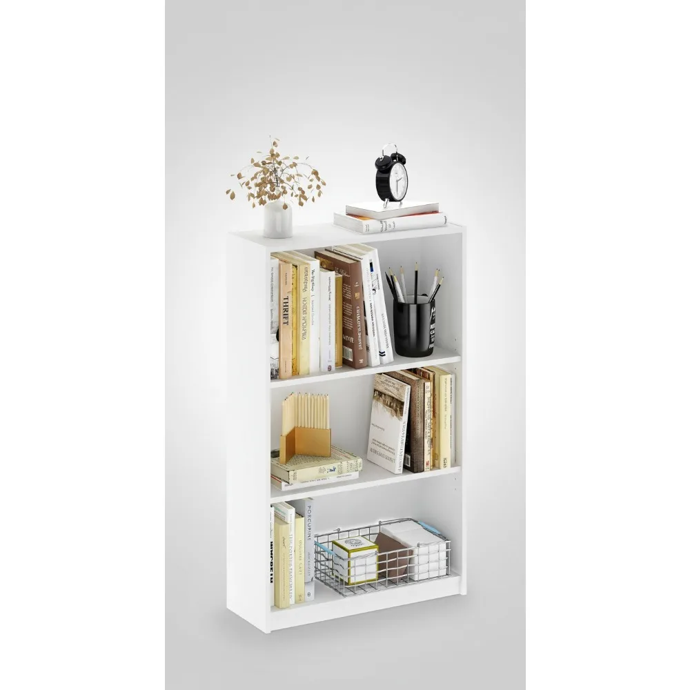 

3-Tier Adjustable Bookshelf, Space-Saving Storage Shelf for Living Room Bedroom Office, White