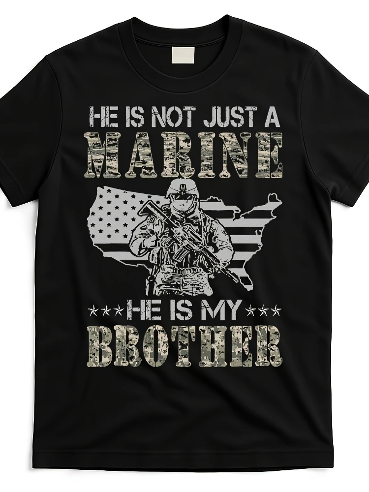 

Marine Corps Brotherhood-"He Is My Brother"Slogan,Insignia& Soldier Design-100% cotton O-neck casual printed men's T-shirt.