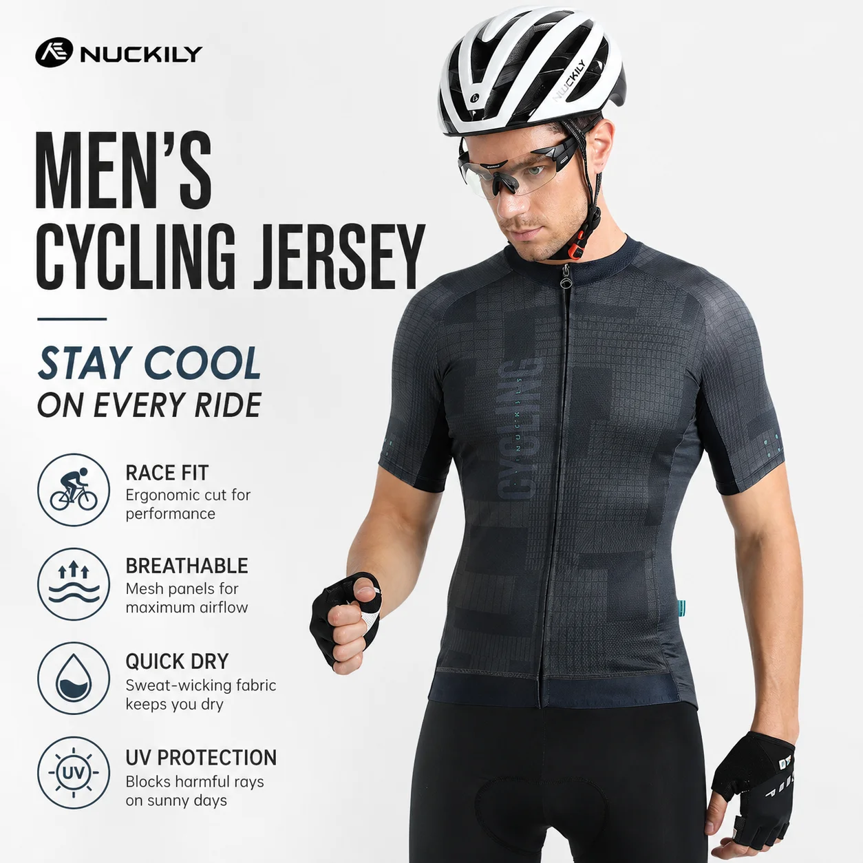 

NUCKILY Men Cycling Jersey Short Sleeve Quick Dry Breathable Road Bike Shirt Shorts 3+1 Pockets Reflective MTB Suit