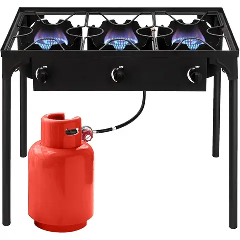 3 Burner Propane Gas Stove for Outdoor Cooking Heavy Duty High Pressure Propane Gas Cooker with Detachable Stand Legs Builtin R