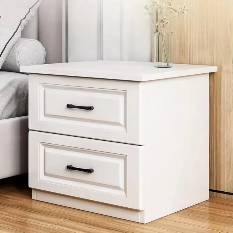 

Small modern solid wood white oak panel bedside table with storage, simple Nordic luxury bedroom use