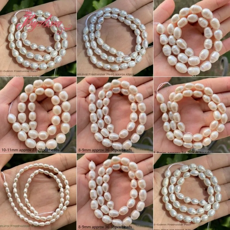 Natural White Freshwater Pearl Oval Shape Stone Beads For Necklace Bracelet DIY Jewelry Making Loose Strand 15