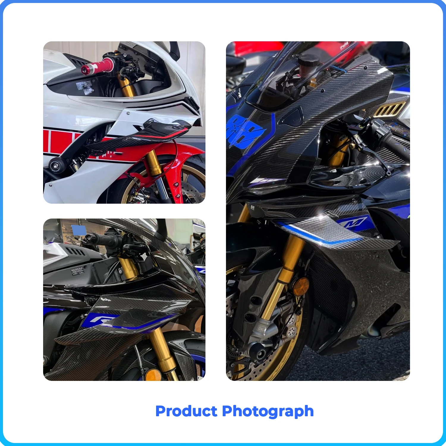 ABS Carbon Fiber Aerodynamic Spoiler Winglet Fairing for Yamaha YZF R1 R1M 2017-2024 YZF-R1 2017 2018 2020 2021 2022 Fixed Wing