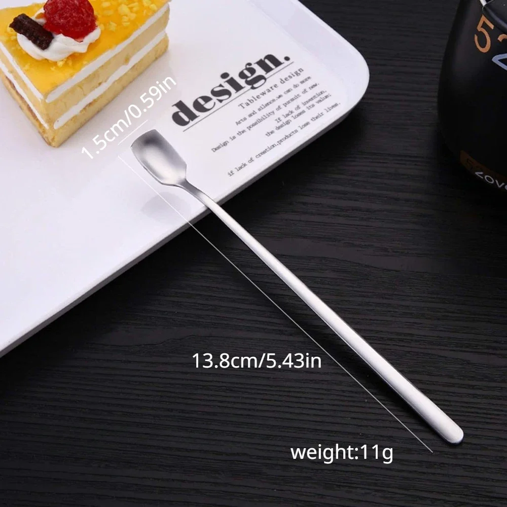 4pcs Stainless Steel Long Handle Square Ice Cream Coffee Dessert Tea Mixing Spoon for Home and Party Kitchen Tools