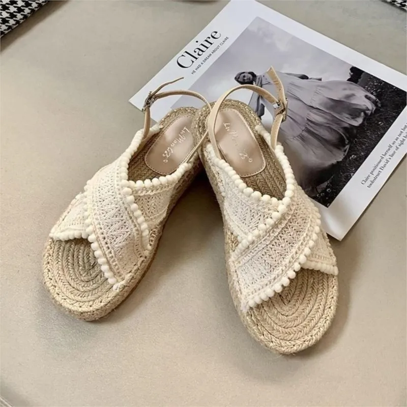 

Thick Bottom Woven Fisherman Sandals Female New Summer Flat Retro Temperament Niche French Roman Summer Shoes Sandales Women