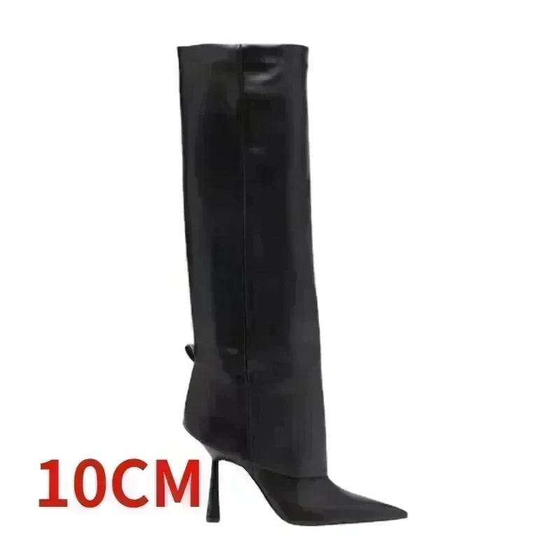 2024 Winter Brand New Fashion Minimalist Knee Boots for Women Europe and America Pointed Slip-on High Heels Big Size Shoes 43 44
