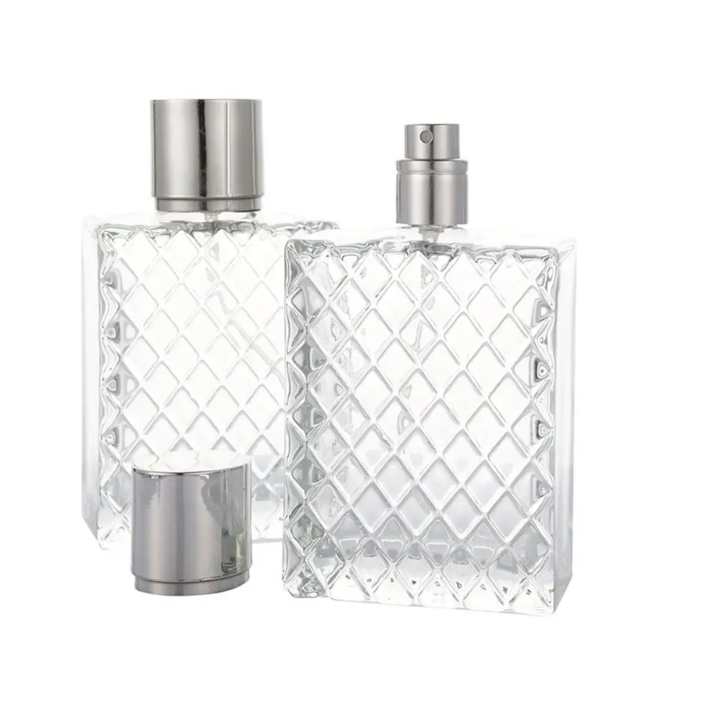 Clear Travel Separate Bottling Lattice Shape Glass Perfume Bottle Refillable Bottle Spray Bottle Square Flat Bottle