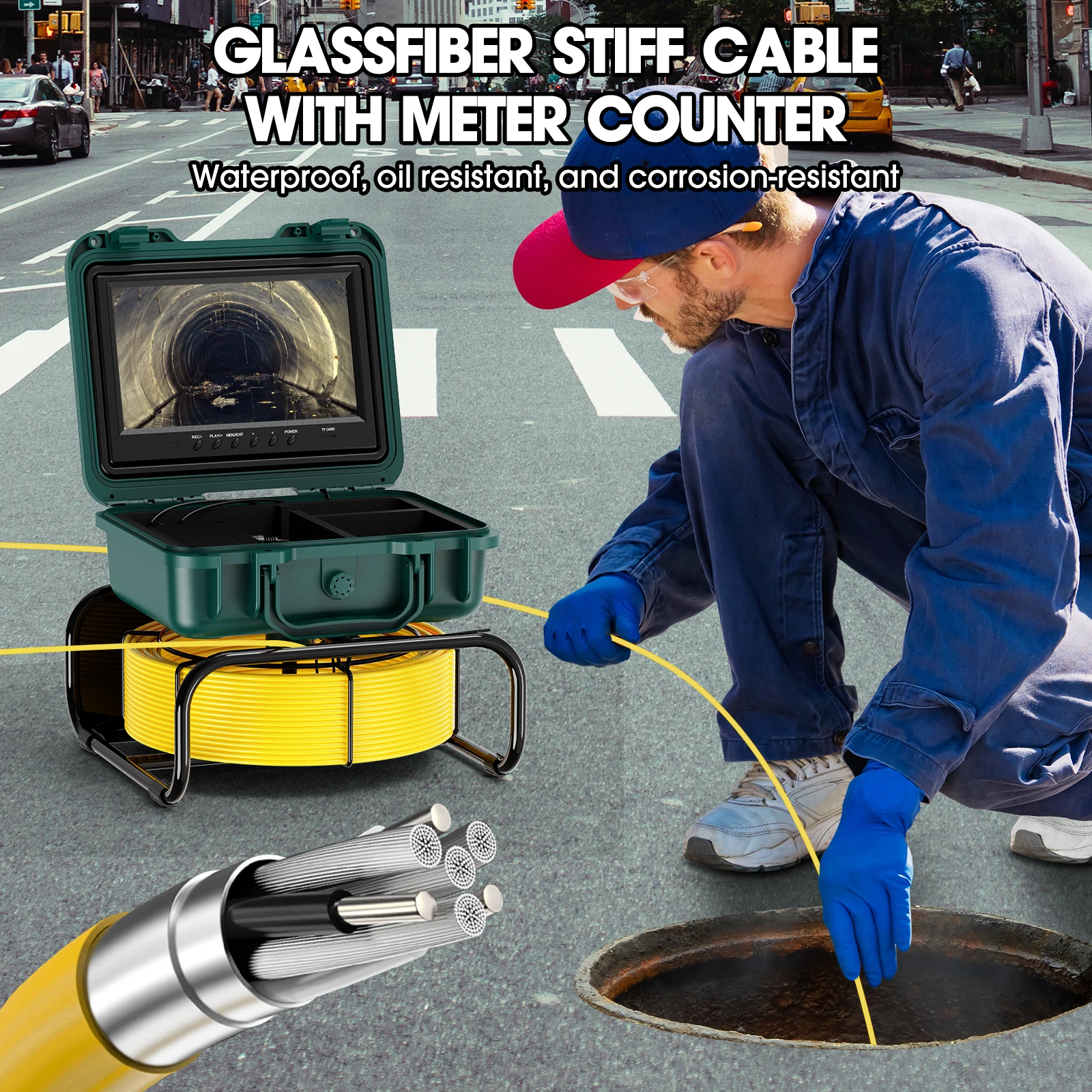 Cámara Cctv de alcantarillado para inspección de tuberías, pantalla de 9 pulgadas, lente de 23mm, 1080P, DVR, 16GB, 165 pies, endoscopio, cámara de vídeo de inspección Industrial