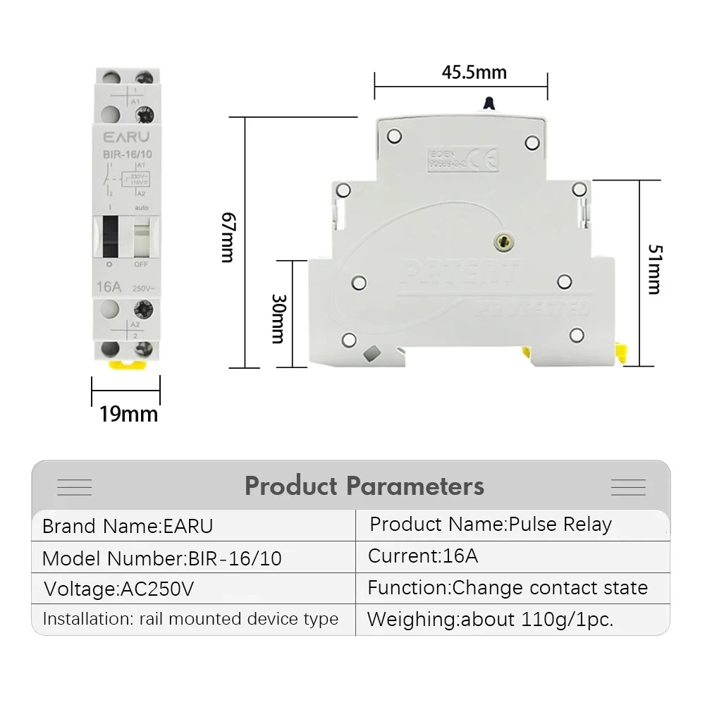 16A AC230V DC110V 24V Dual Voltage Impulse Relay Household Electric Pulse Control Relay Auto Control Relay for Lighting Circuit