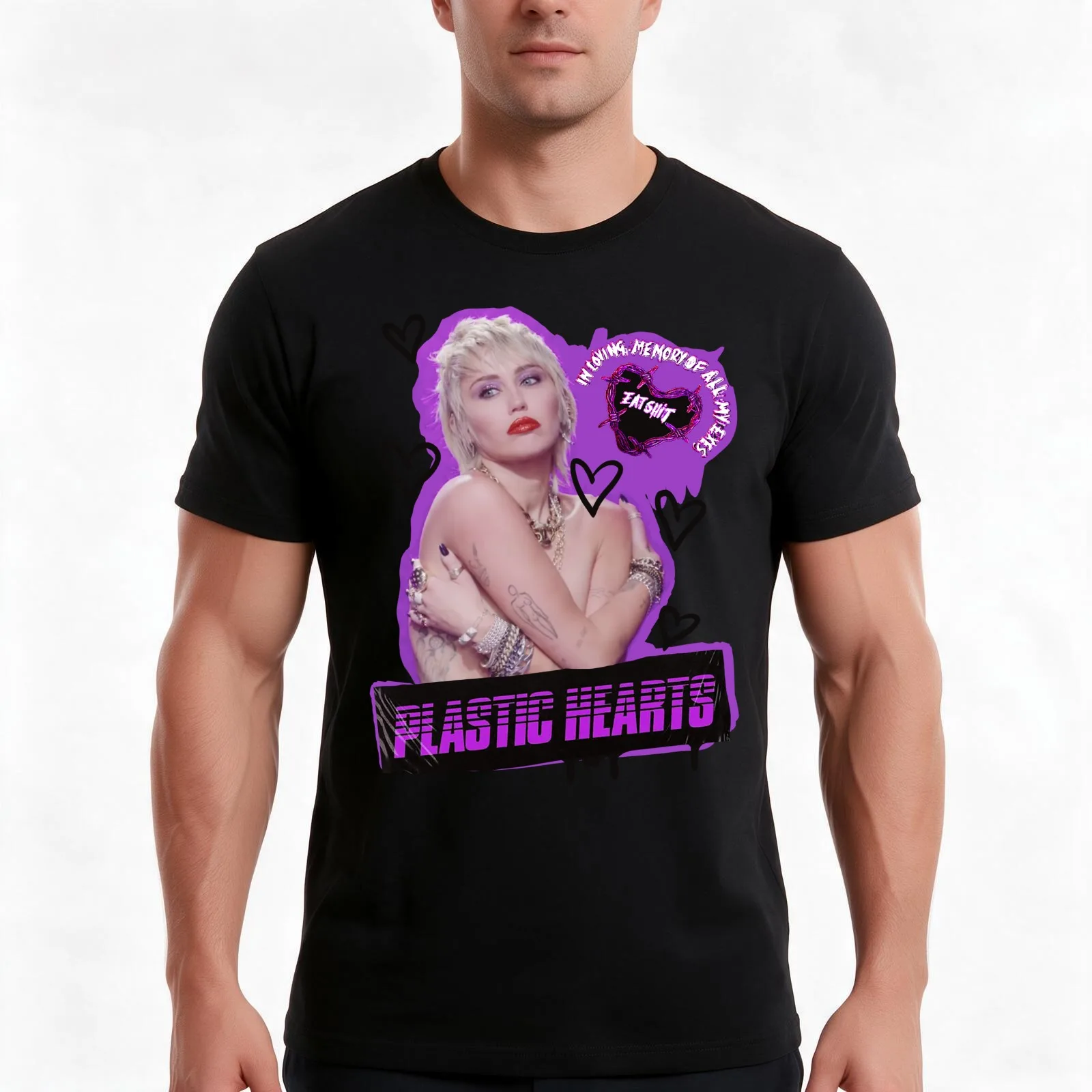 Plastic Hearts Miley Pink Midnight Sky T-Shirt, Summer Casual Cotton Tee, Oversized Streetwear Tops, Vintage Graphic Print