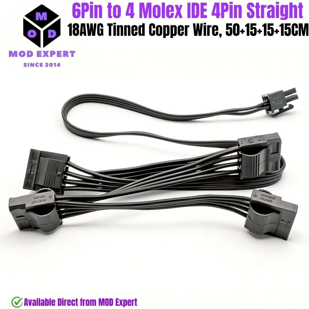 

6Pin to 4 Molex PATA Perif IDE 4Pin Power Cable for Corsair RM-x Type 4 Modular Powers, RM1000x, RM850x, RM750x, RM650x, RM550x