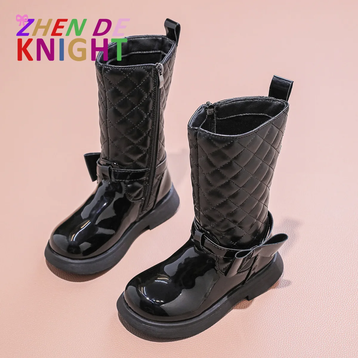 

Autumn Winter Girls' British Style Knee Boots - Butterfly Patchwork Princess Fashion Warm Cotton Footwear