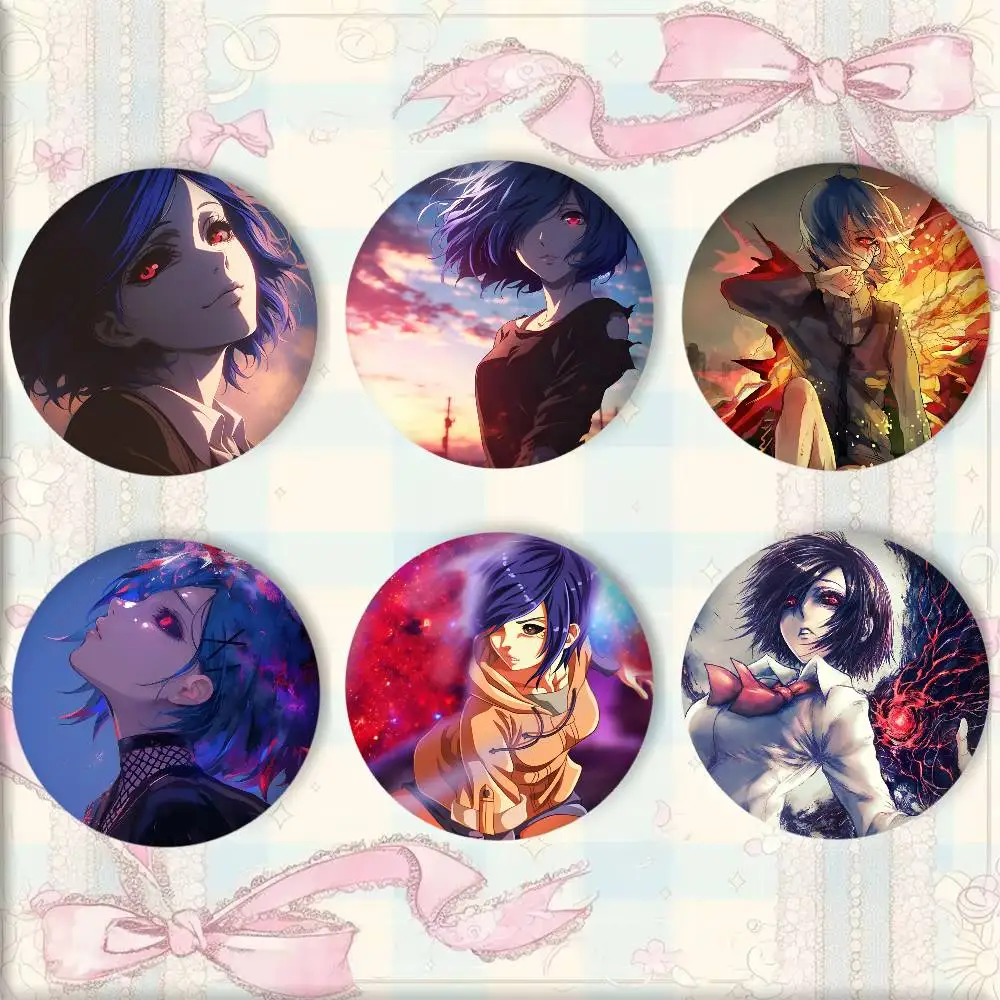 Anime T-Tokyo G-Ghoul Touka Kirishima Manga Badge Tinplate Round Laser Brooch Clothes Backpack Accessories Lapel